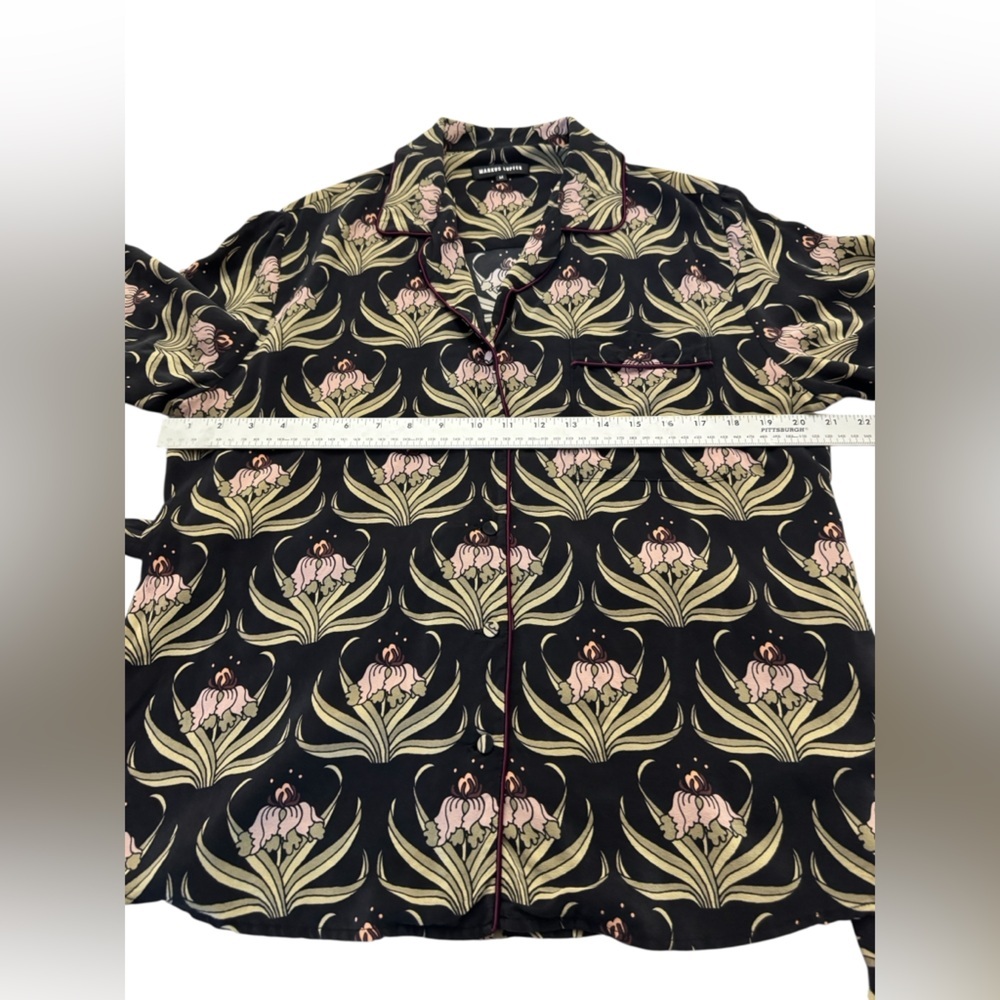 Markus Lupfer Floral Silk Pajama Shirt Belt Medium - Picture 8 of 13